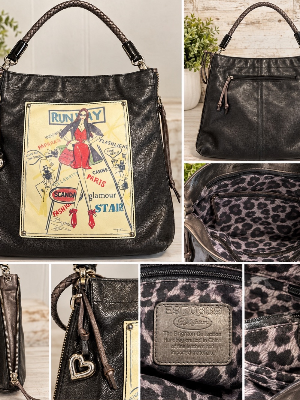 Brighton Runway Fashionista Black Leather Handbag – Designer Graphic Print-Rare